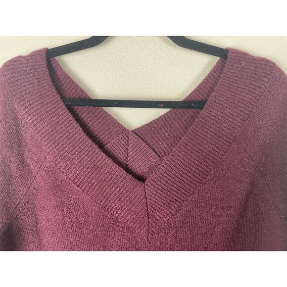 LOFT Maroon Burgundy Dark Red Double V-neck merino blend women's sweater size M - Picture 3 of 8